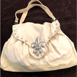 Leather rock USA CREAM OFF WHITE SOFT LEATHER FLUER DE LIS PURSE